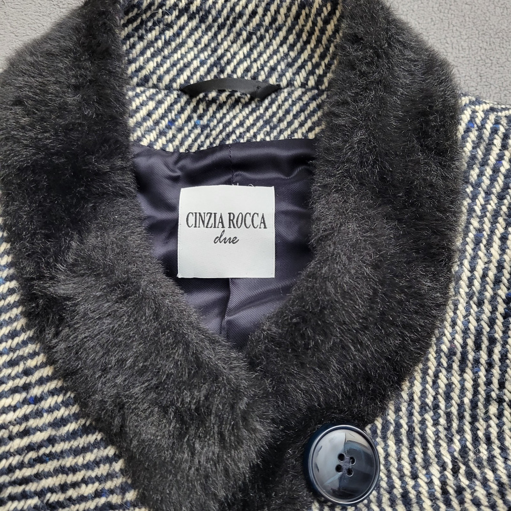 Cinzia Rocca Wool Coat Black Striped Size 8 Speckles Elegant Dinner in the City - Picture 3 of 16